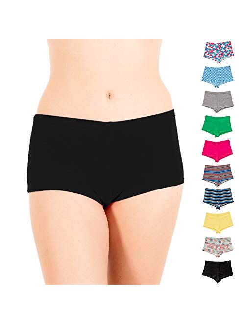 Alyce Intimates Womens Cotton Boyshort Panty, Pack of 10