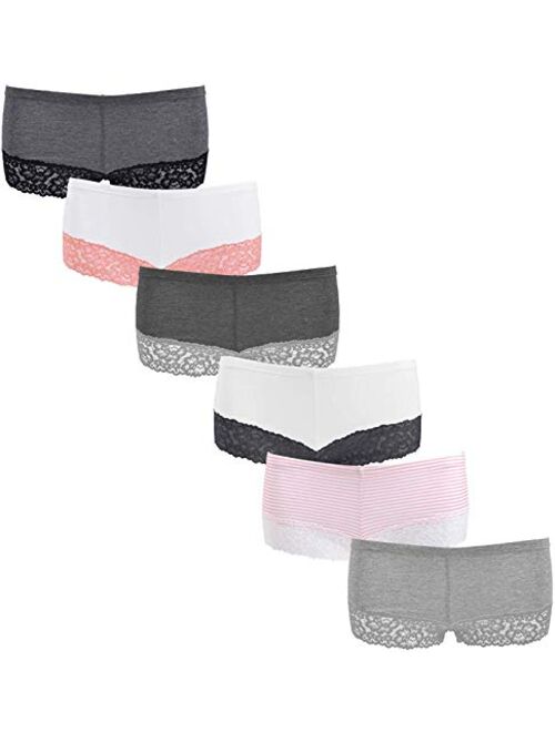 Cotton Underwear Women, 6 Seamless Womens Boy Shorts Lace Panties Slip Shorts