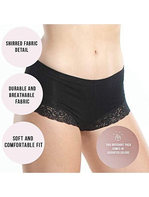 Cotton Underwear Women, 6 Seamless Womens Boy Shorts Lace Panties Slip Shorts