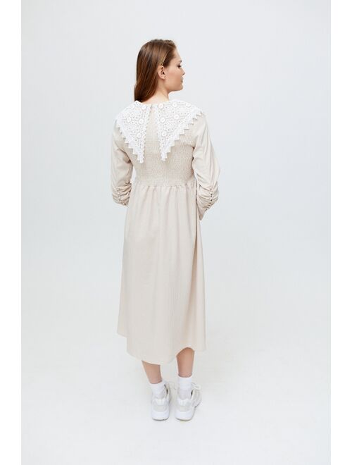 Ghospell Gingham Lace Midi Dress