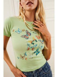 UO Lime Neon Butterflies Baby Tee