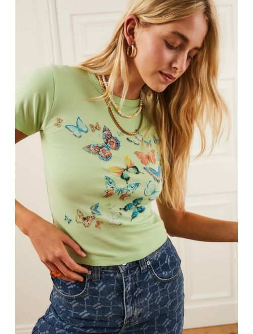 Urban outfitters UO Lime Neon Butterflies Baby Tee