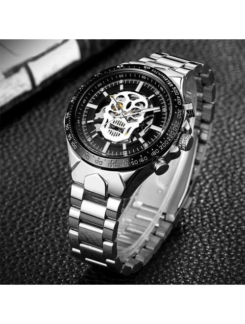 Hollow Demon Dial Luxury Design Skeleton Men Male Military Army  Stainless Steel Clock Business Fashion Men's Mechanical Watch F