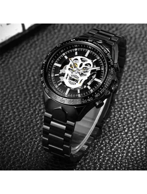 Hollow Demon Dial Luxury Design Skeleton Men Male Military Army  Stainless Steel Clock Business Fashion Men's Mechanical Watch F