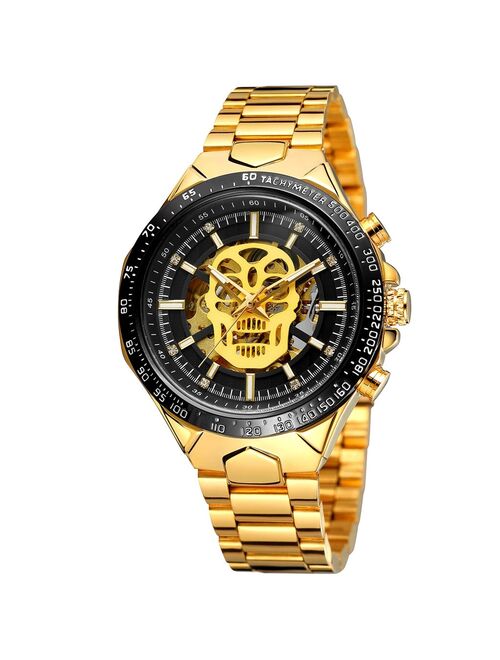 Hollow Demon Dial Luxury Design Skeleton Men Male Military Army  Stainless Steel Clock Business Fashion Men's Mechanical Watch F