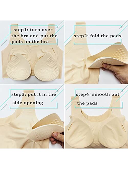 Prettywell Bra Pads Inserts, 2 Pairs Latex Bras Inserts for Sports Bras, Bra Cups Inserts for Bikini Tops