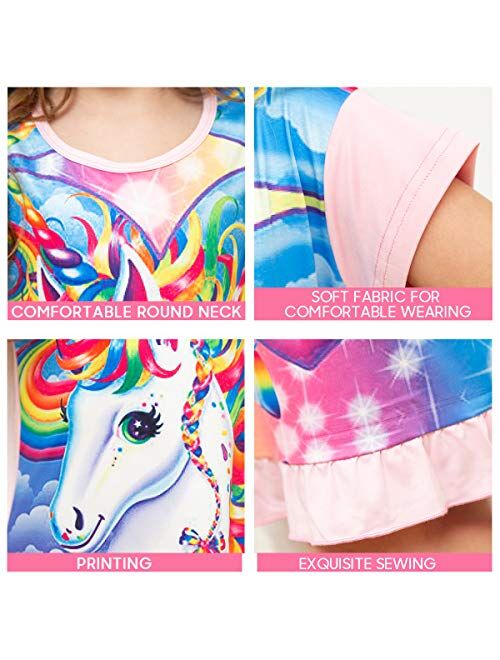 Nidoul Kid Girls Nightgown Night Dress Unicorn Rainbow Princess Pajamas Sleepwear Nightie