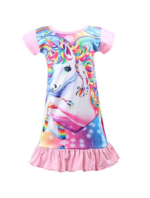 Nidoul Kid Girls Nightgown Night Dress Unicorn Rainbow Princess Pajamas Sleepwear Nightie