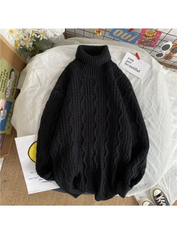 Turtleneck Sweater Men High neck Pullovers Sweater Wool Sweater Solid Color Men Fashion Clothing Autumn Tops Coarse Wool Knit