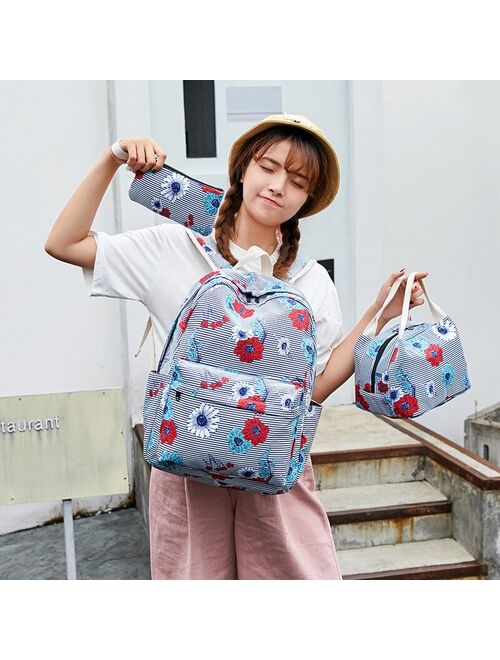 atinfor Brand Women Waterproof Flower Prtining Backpack Set Nylon Striped Student School Bags for Girls Laptop Backpack