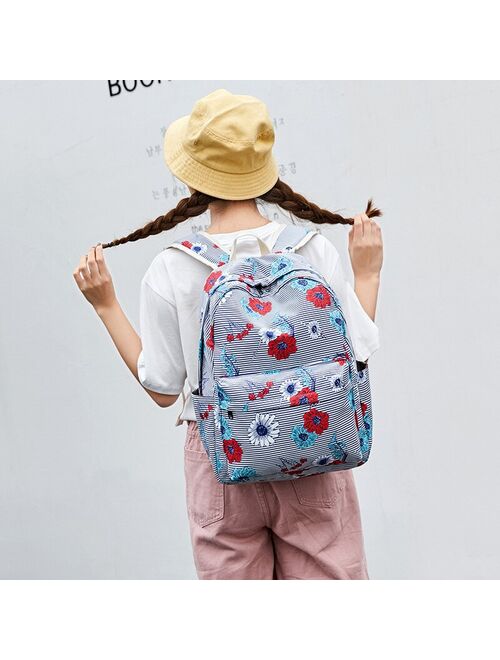 atinfor Brand Women Waterproof Flower Prtining Backpack Set Nylon Striped Student School Bags for Girls Laptop Backpack