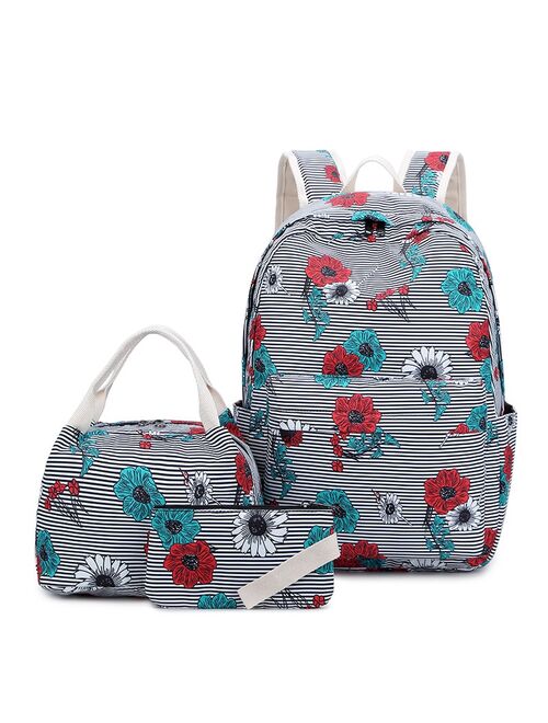 atinfor Brand Women Waterproof Flower Prtining Backpack Set Nylon Striped Student School Bags for Girls Laptop Backpack