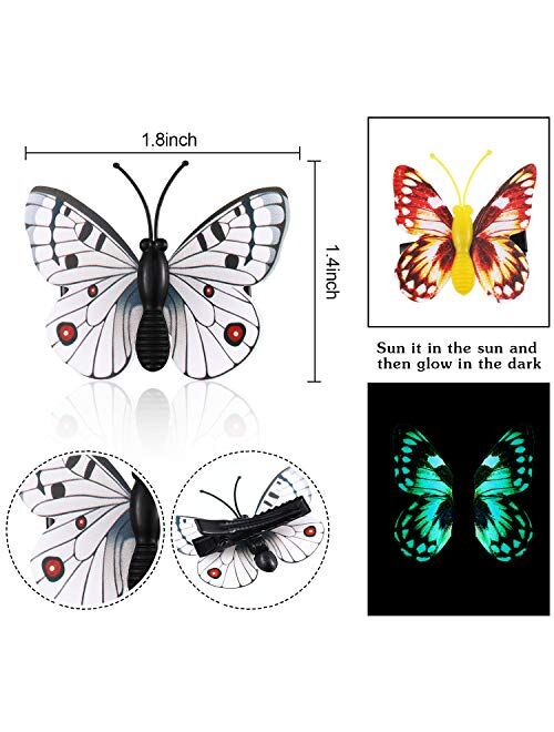 24 Pieces Butterfly Hair Clips Colorful Butterfly Barrettes 3D Halloween Butterfly (Luminous, White)