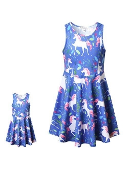 Perfashion Unicorn Dress Matching Girls&Dolls Sleeveless Party Summer Outfits