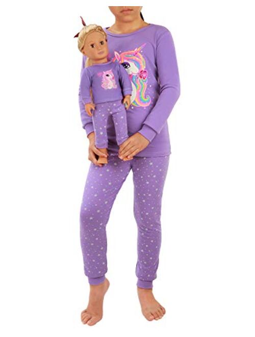 HDE Girls Unicorn Pajamas with Matching Doll Outfit Cotton Pajama Set for Girls