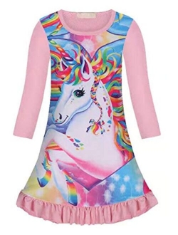 Girls Nightgown Unicorn Princess Pajamas Rainbow Cute Printed Sleepwear Nightie Dresses Unicorn Gift for Girls