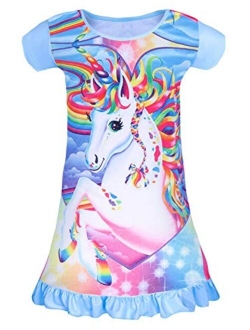 Girls Nightgown Unicorn Princess Pajamas Rainbow Cute Printed Sleepwear Nightie Dresses Unicorn Gift for Girls