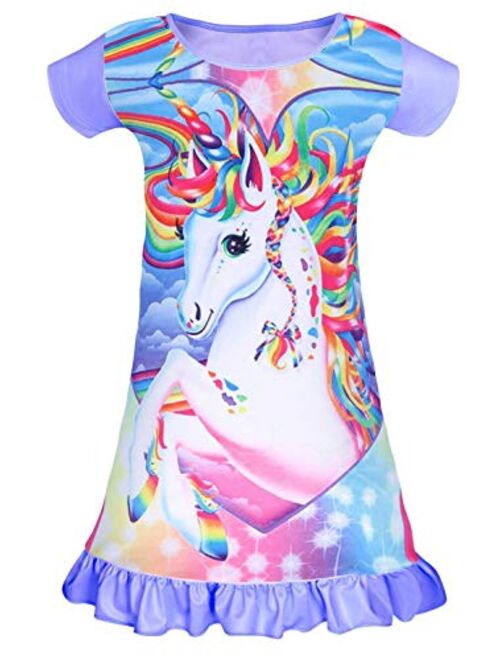 Girls Nightgown Unicorn Princess Pajamas Rainbow Cute Printed Sleepwear Nightie Dresses Unicorn Gift for Girls