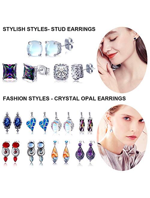 FIFATA 15-16 Pairs Teardrop Crystal Dangle Earrings for Women Girls Boho Rainbow Quartz Ear Stud Cubic Zirconia Hoop Earring Jewelry Set for Wedding Party Christmas Gifts