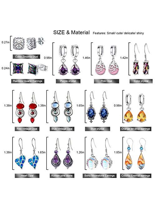 FIFATA 15-16 Pairs Teardrop Crystal Dangle Earrings for Women Girls Boho Rainbow Quartz Ear Stud Cubic Zirconia Hoop Earring Jewelry Set for Wedding Party Christmas Gifts