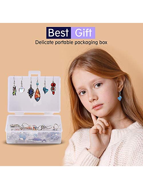 FIFATA 15-16 Pairs Teardrop Crystal Dangle Earrings for Women Girls Boho Rainbow Quartz Ear Stud Cubic Zirconia Hoop Earring Jewelry Set for Wedding Party Christmas Gifts