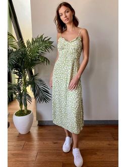 Timeless Touch Green Floral Print A-Line Midi Dress