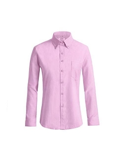 MGWDT Button Down Shirt Women Long Sleeve Blouse Oxford Shirt Classic-Fit Cotton Tops Wrinkle Resistant(2XS-3XL)