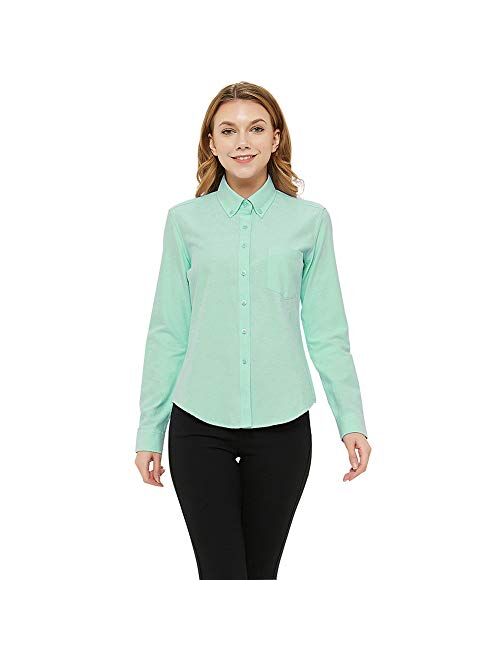 MGWDT Button Down Shirt Women Long Sleeve Blouse Oxford Shirt Classic-Fit Cotton Tops Wrinkle Resistant(2XS-3XL)