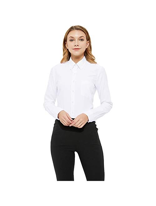 MGWDT Button Down Shirt Women Long Sleeve Blouse Oxford Shirt Classic-Fit Cotton Tops Wrinkle Resistant(2XS-3XL)