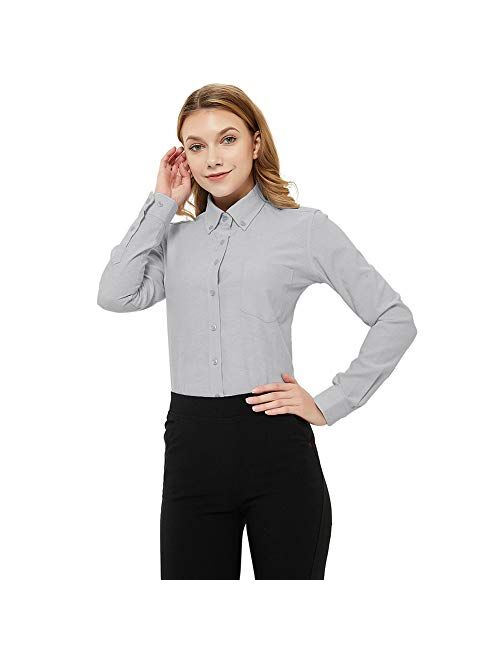 MGWDT Button Down Shirt Women Long Sleeve Blouse Oxford Shirt Classic-Fit Cotton Tops Wrinkle Resistant(2XS-3XL)