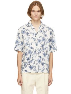 Officine Générale White & Blue Floral Short Sleeve Shirt