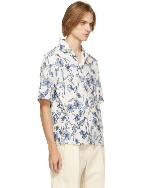 Officine Générale White & Blue Floral Short Sleeve Shirt