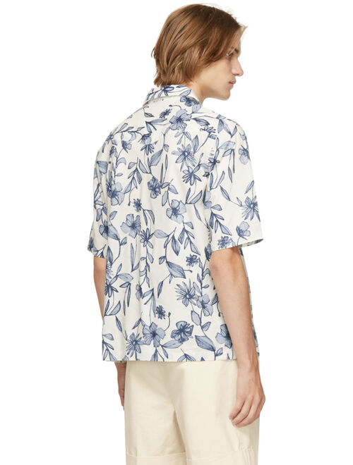 Officine Générale White & Blue Floral Short Sleeve Shirt