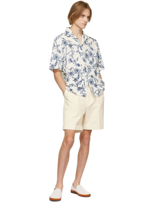 Officine Générale White & Blue Floral Short Sleeve Shirt