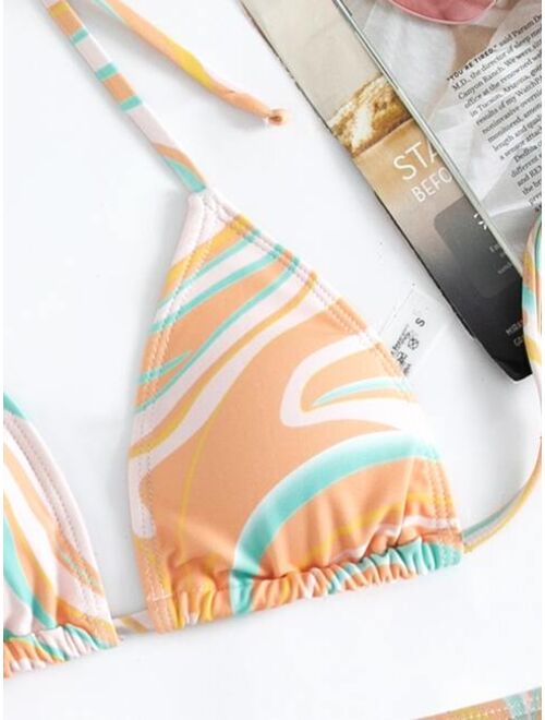 Shein 3pack Allover Print Halter Bikini Swimsuit & Cover Up