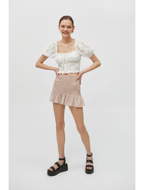 Motel Rylee Smocked Mini Skirt