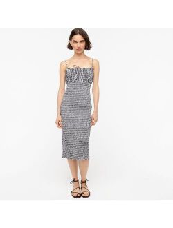 Smocked tie-front dress in gingham