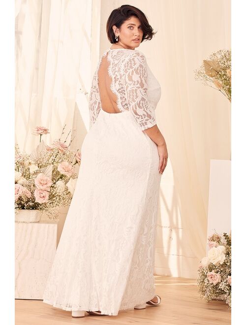 Lulus Adley White Lace Three-Quarter Backless Maxi Dress