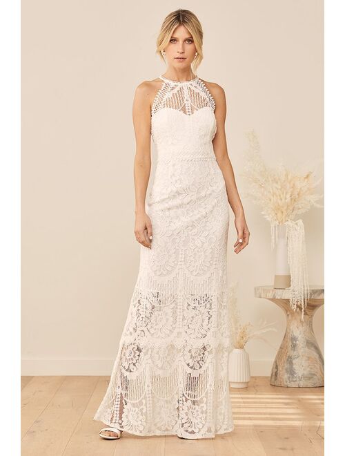 Lulus Magic in the Moment White Lace Tiered Maxi Dress