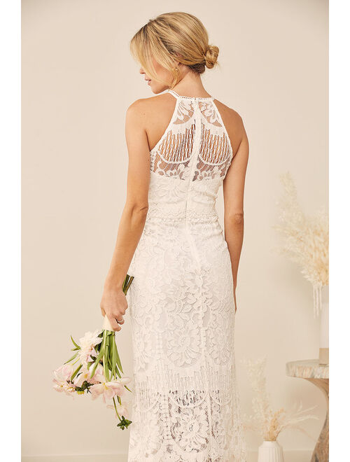 Lulus Magic in the Moment White Lace Tiered Maxi Dress