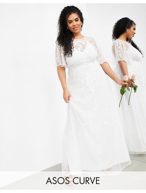 ASOS EDITION Curve Annie floral embroidered flutter sleeve wedding dress