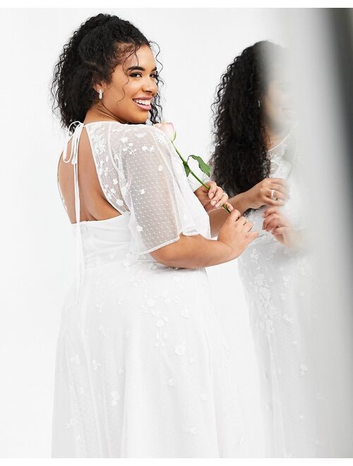 ASOS EDITION Curve Annie floral embroidered flutter sleeve wedding dress