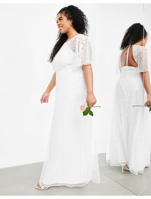 ASOS EDITION Curve Annie floral embroidered flutter sleeve wedding dress