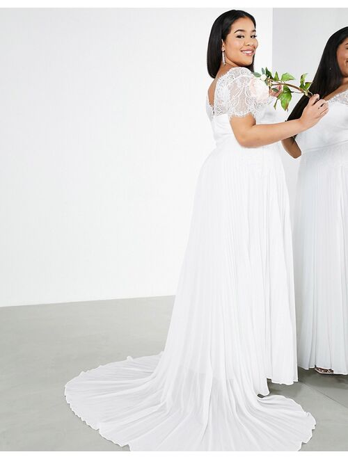 ASOS EDITION Curve Sophia plunge lace wedding dress with pleated skirt