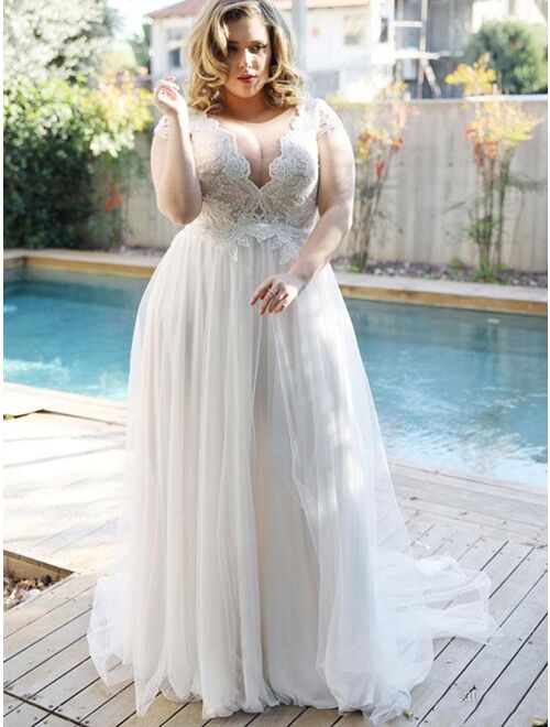 Charming Lace Plus Size Wedding Dress 2021 robe de mariée Summer A Line Wedding Gowns Custom Made Big Size Women Bridal Dresses