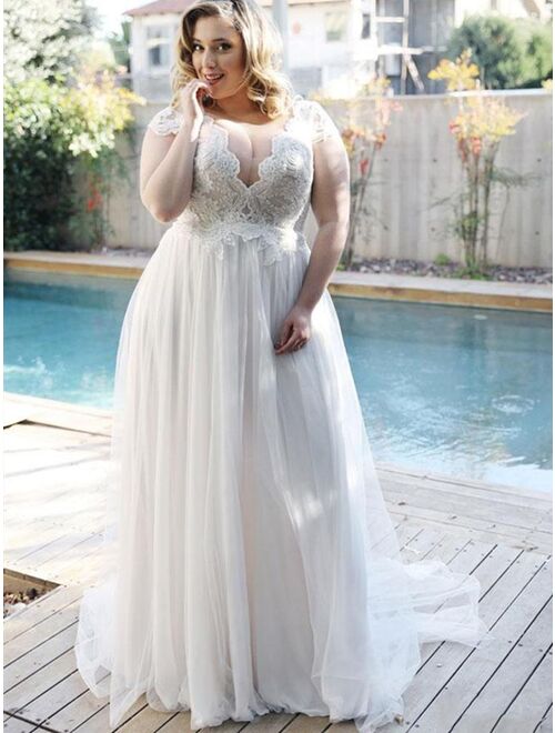 Charming Lace Plus Size Wedding Dress 2021 robe de mariée Summer A Line Wedding Gowns Custom Made Big Size Women Bridal Dresses