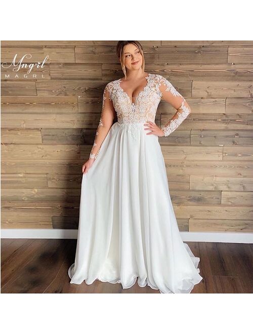 MNGRL New Simple Wedding Dress Backless Sleeveless Design Chiffon Lace Bride Dresses Princess Dress Plus Size Tailor-made