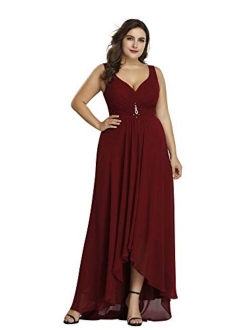 Women's V-Neck Hi-Lo Wedding Party Bridesmaid Dresses Plus Size 9983PZ