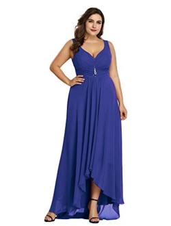 Women's V-Neck Hi-Lo Wedding Party Bridesmaid Dresses Plus Size 9983PZ