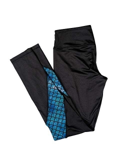 Girls and Kids Mermaid Athletic Leggings for Running and Swimming